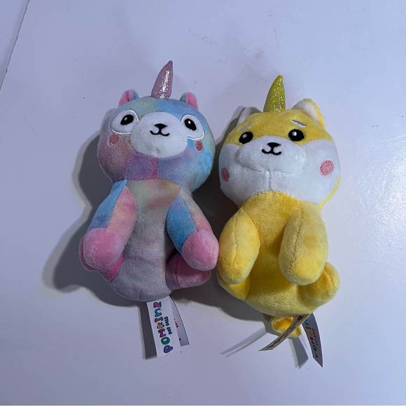 Pomkinz Pet Pals Tie Dye Yellow Plush Unicorn Dogs 7" Stuffed Animal Lot of 2 - Picture 5 of 7